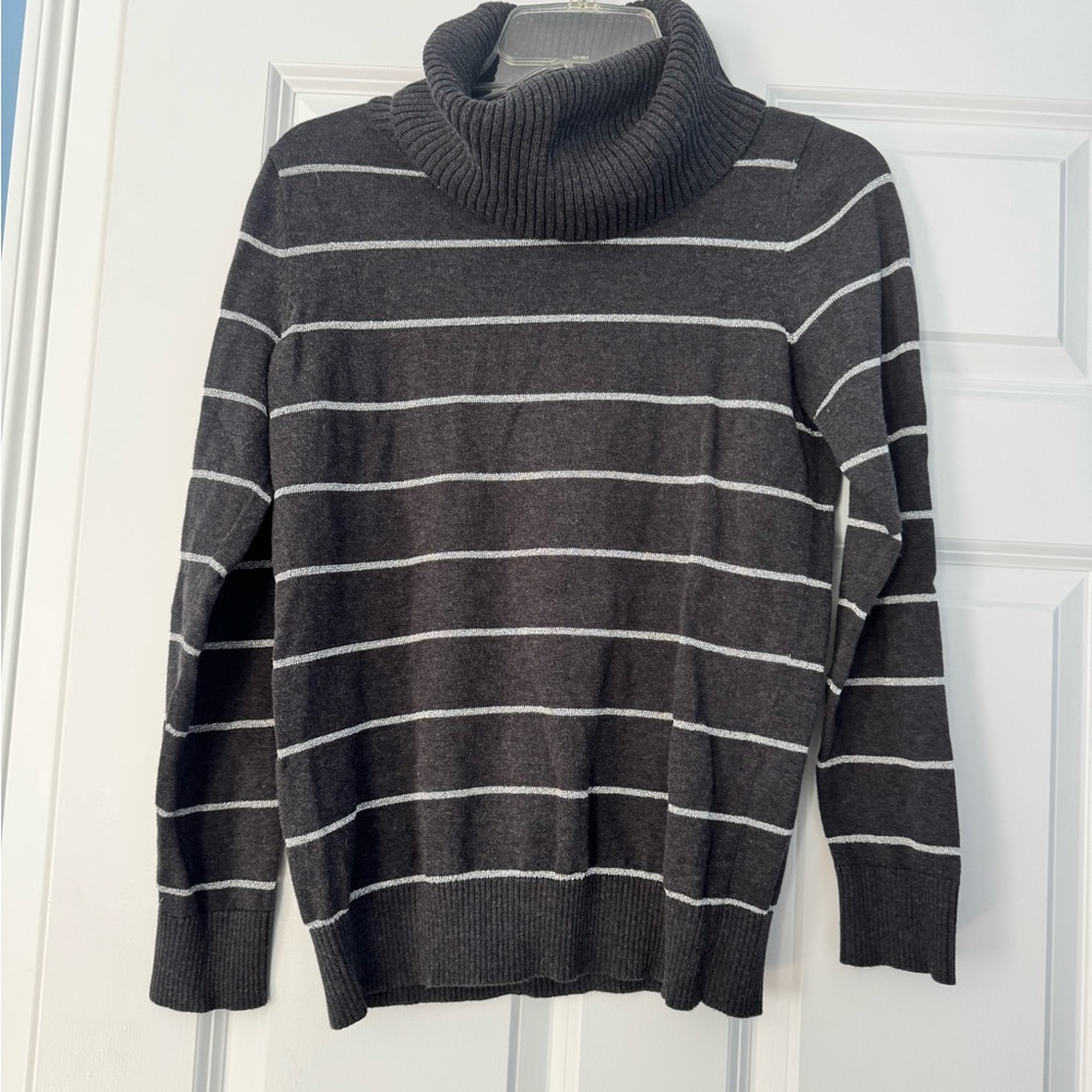 Women’s Gray Striped Turtleneck Sweater